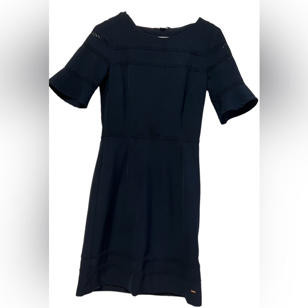 Tommy Hillfiger A-Line Midi Length  Short Sleeve Lace Detail Navy Blue Dress 2